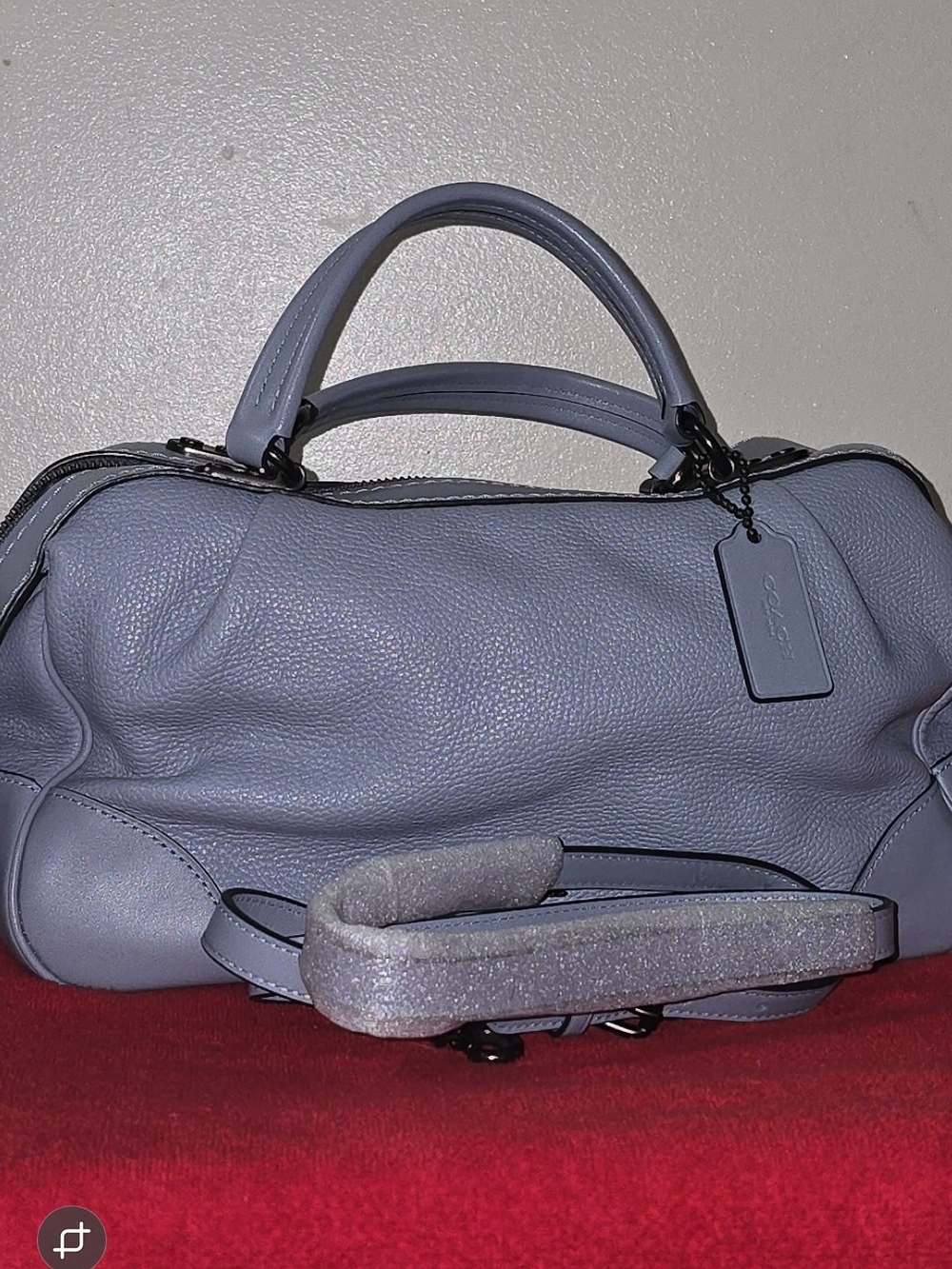 Coach Lane Pebbled Leather Satchel in Light Blue With Crossbody Strap NEW